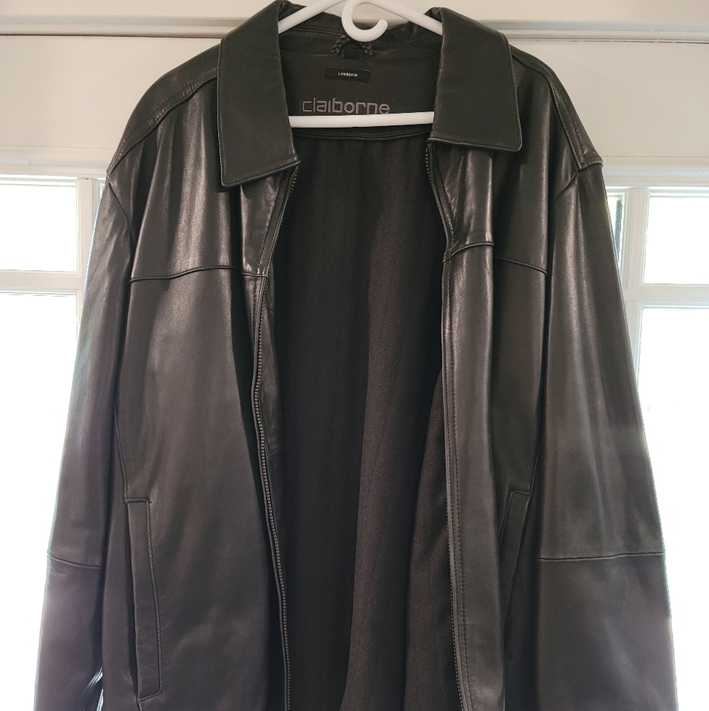 Claiborne Black Lambskin Leather Jacket Coat XXL